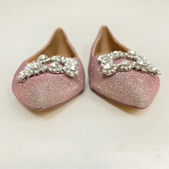 Erijunor Sparkly Ballet Flats Pink Silver Hangisi Embellished Glitter Pointed 7 - Picture 3 of 10